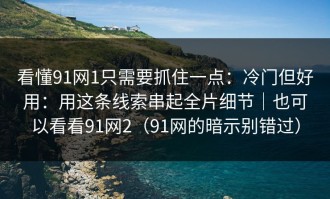 看懂91网1只需要抓住一点：冷门但好用：用这条线索串起全片细节｜也可以看看91网2（91网的暗示别错过）