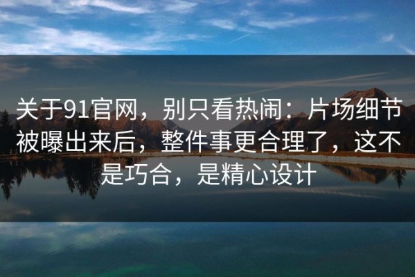 关于91官网，别只看热闹：片场细节被曝出来后，整件事更合理了，这不是巧合，是精心设计