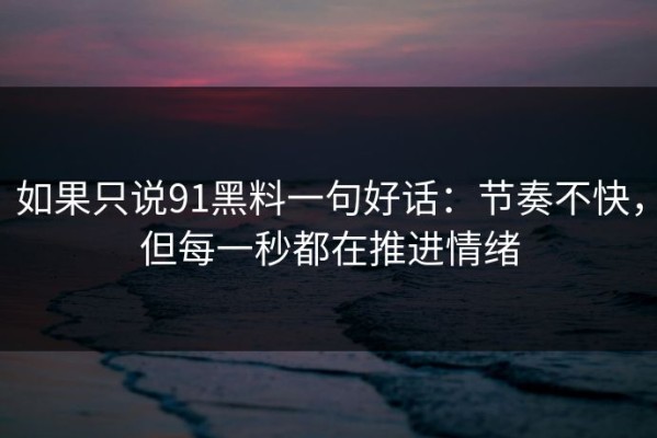 如果只说91黑料一句好话：节奏不快，但每一秒都在推进情绪