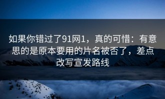 如果你错过了91网1，真的可惜：有意思的是原本要用的片名被否了，差点改写宣发路线