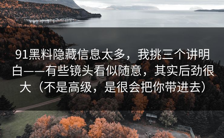 91黑料隐藏信息太多,我挑三个讲明白——有些镜头看似随意,其实后劲很大(不是高级,是很会把你带进去) 91黑料隐藏信息太多,我挑三个讲明白——有些镜头看似随意,其实后劲很大(不是高级,是很会把你带进去)